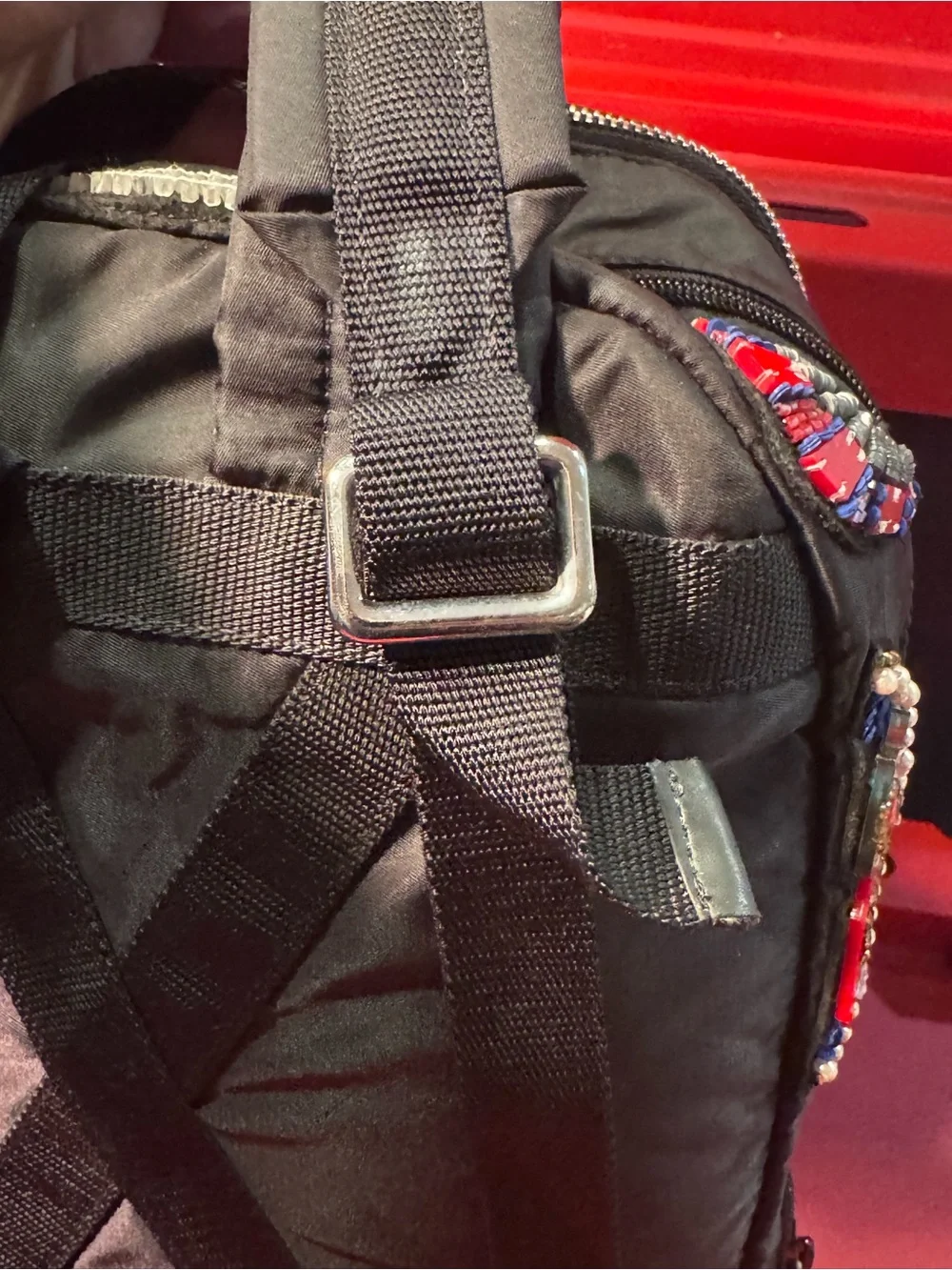 Black Embellished Beaded Backpack